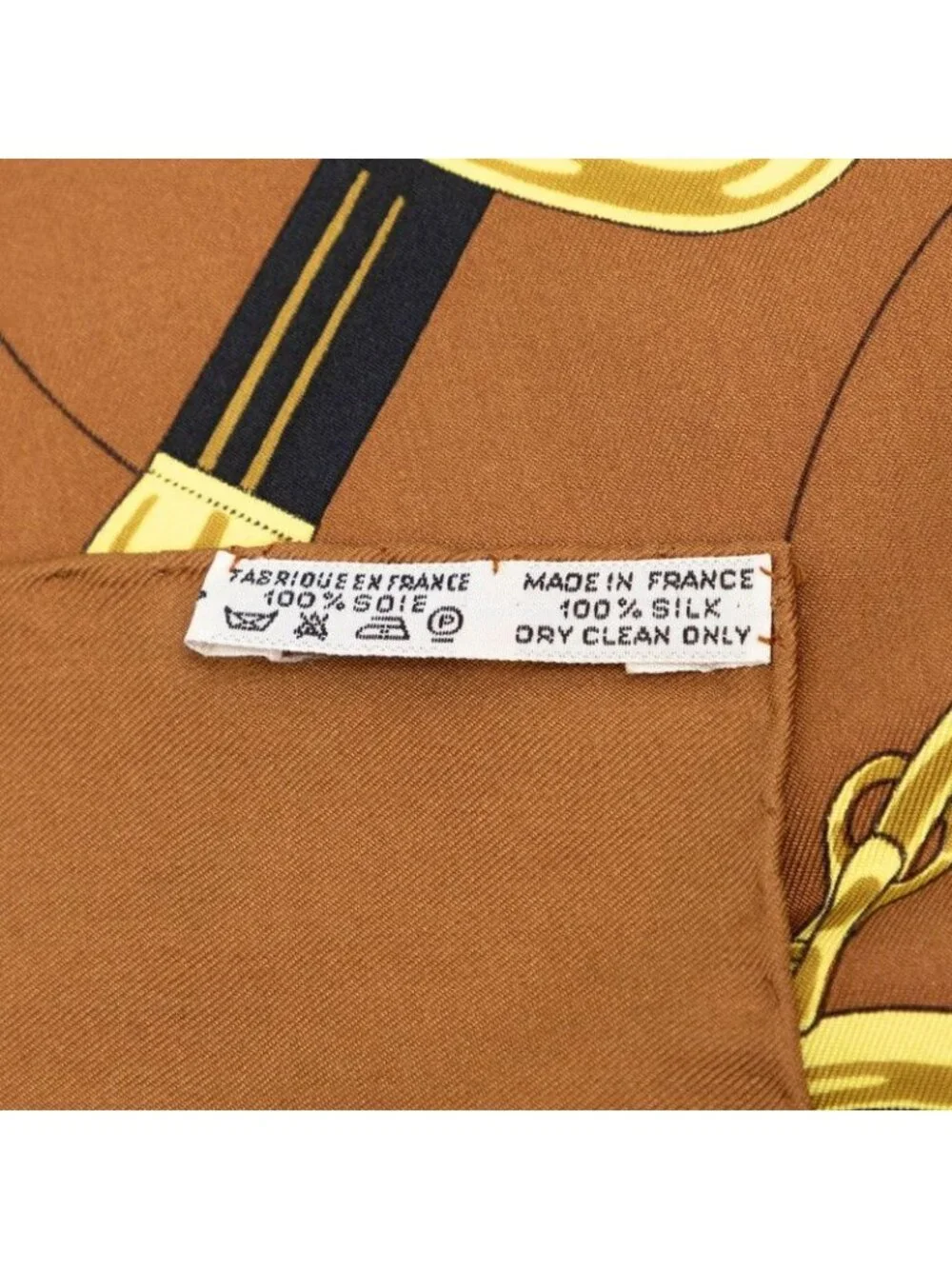 Hermes Carre 90 Eperon D'or Apron Yellow Gold Spurs Scarf Brown Silk